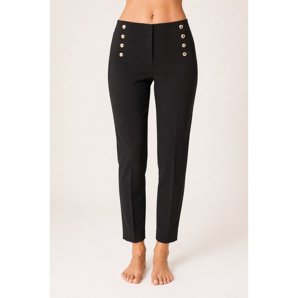 Ann Taylor Black Slim Trousers Button Details Classic Bougie Office Date Autumn